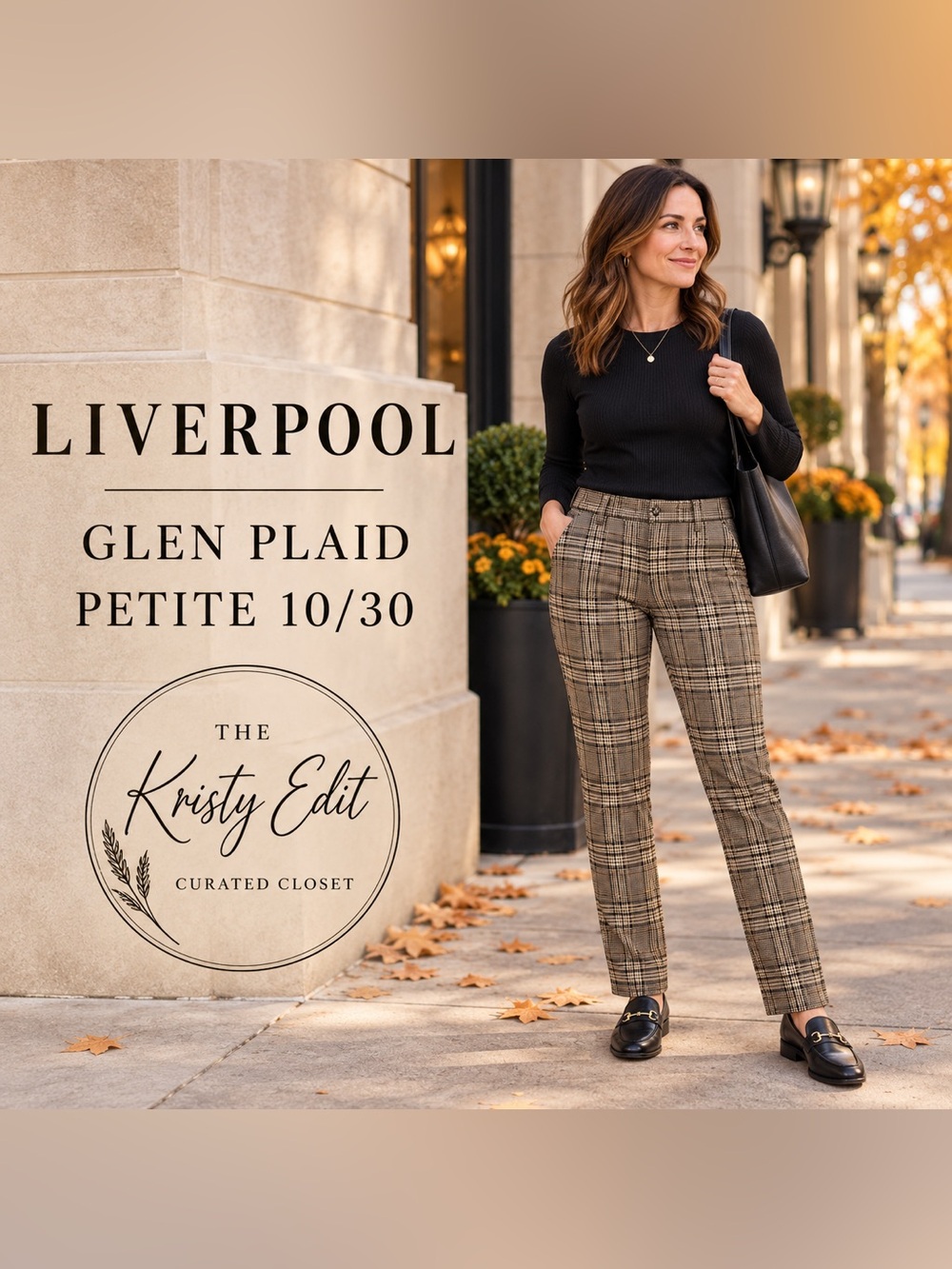 Liverpool Glen Plaid Stretch Pants Tan Black Petite 10/30 LP5084CA63